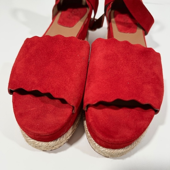 CHLOE [ Womens 39 ]‎ lauren Scalloped Suede Espadillas Platform Shoes in Red - Picture 3 of 15